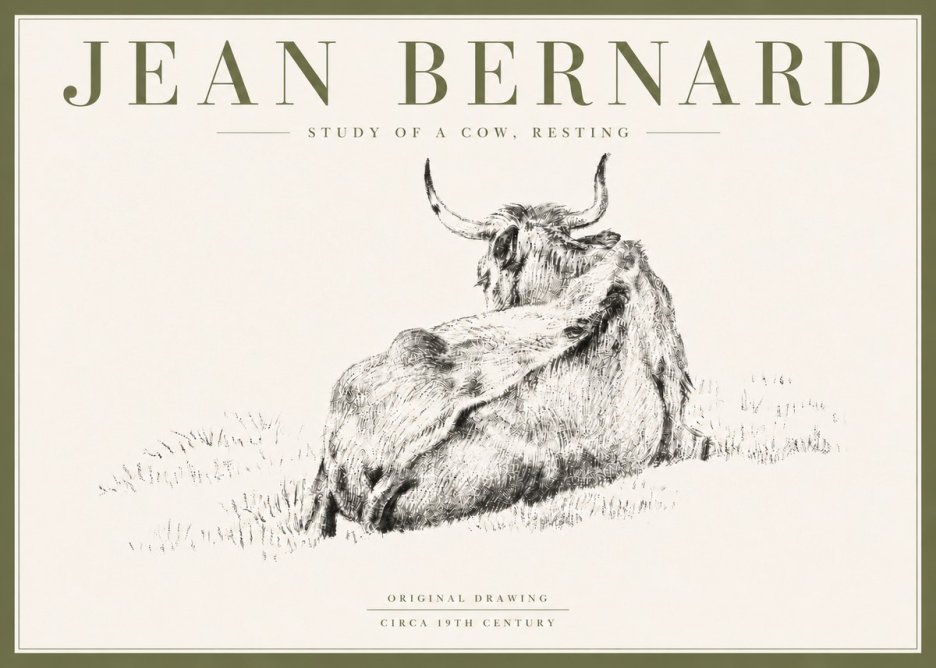 Jean Bernard Resting Bovine - Study in Graphite No6 - Plakát