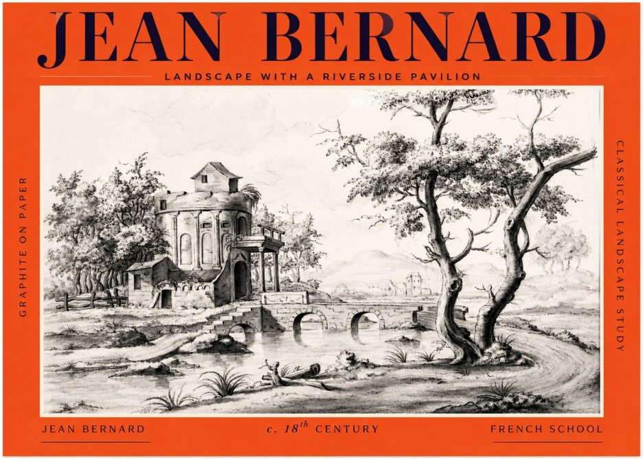 Jean Bernard Riverside Landscape with Bridge and Tower No3 - Plakát