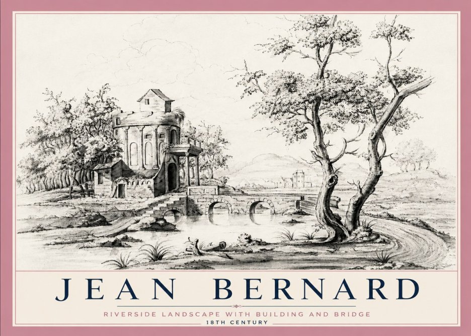 Jean Bernard Riverside Landscape with Bridge and Tower No6 - Plakát