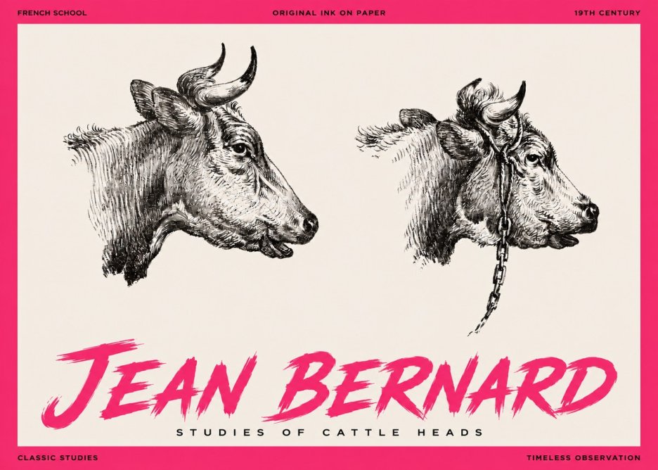 Jean Bernard Studies of Cattle Heads No3 - Plakát