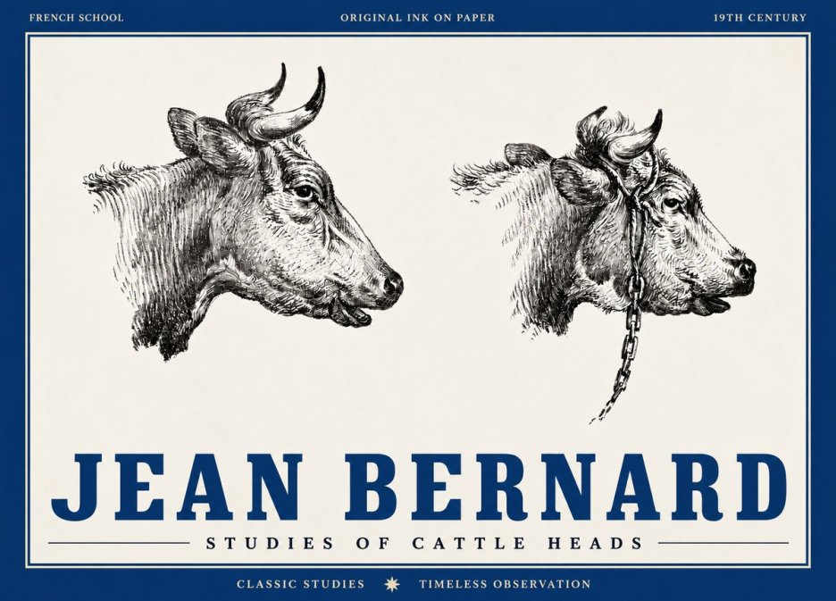 Jean Bernard Studies of Cattle Heads No4 - Plakát