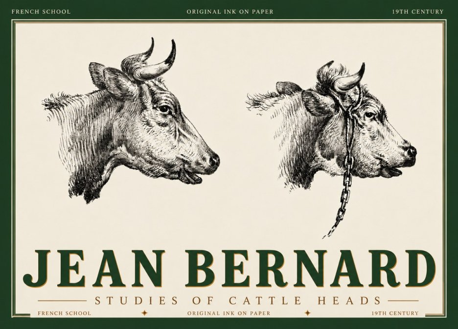 Jean Bernard Studies of Cattle Heads No6 - Plakát