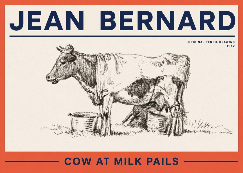 Jean Bernard Cow at Milk Pails No2 - Plakát