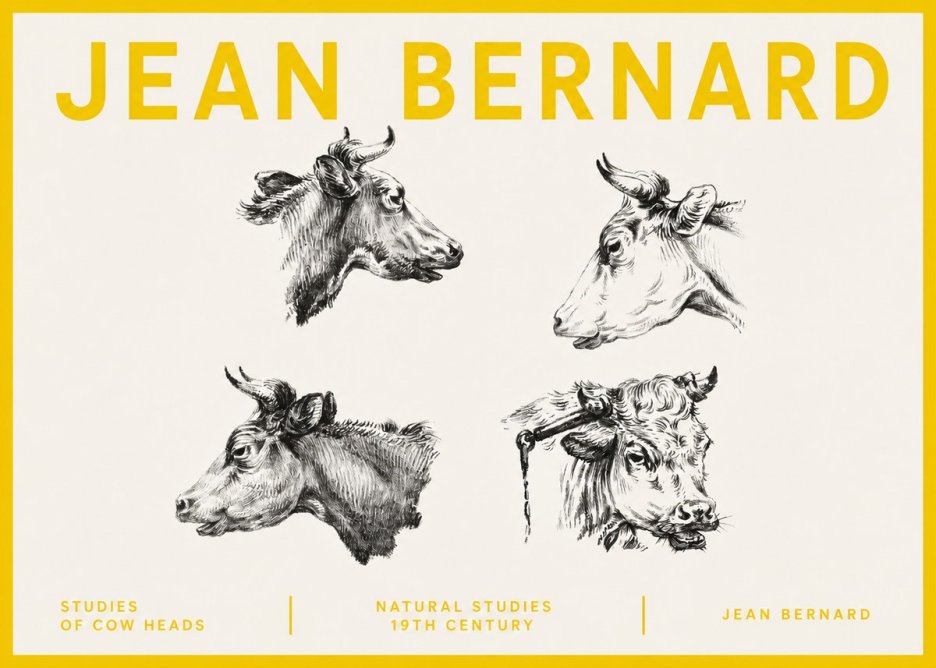Jean Bernard Studies of Cattle - Four Heads No5 - Plakát