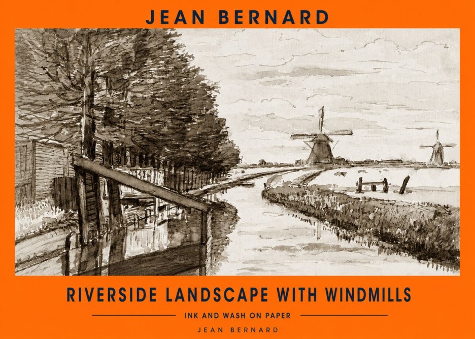 Jean Bernard Riverside Landscape with Windmills No2 - Plakát