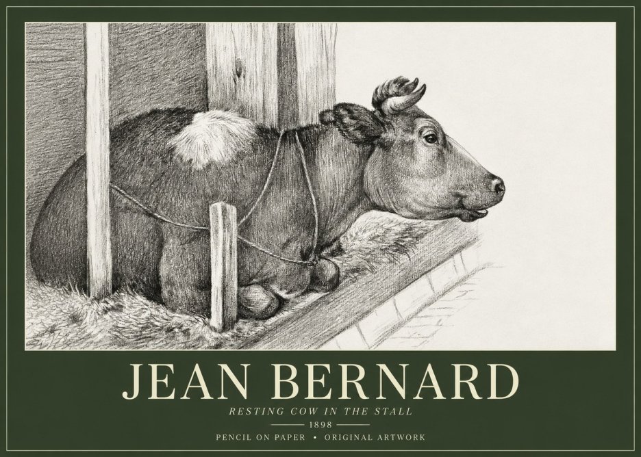 Jean Bernard Resting Cow in the Stall II No1 - Plakát
