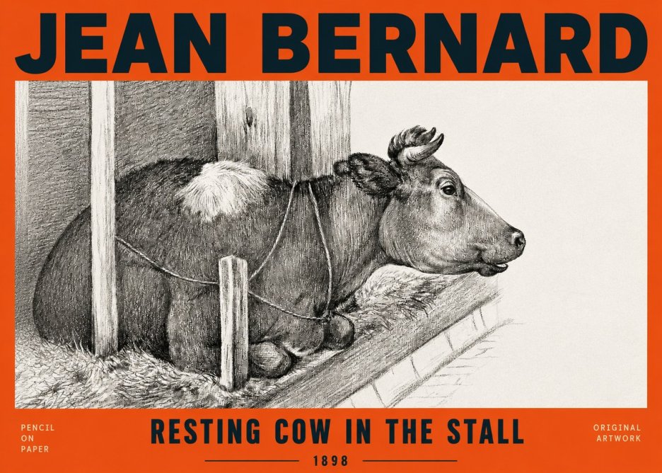 Jean Bernard Resting Cow in the Stall II No2 - Plakát