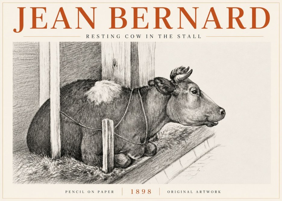 Jean Bernard Resting Cow in the Stall II No6 - Plakát