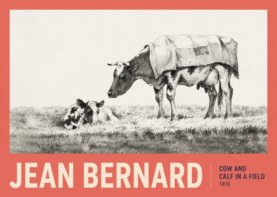 Jean Bernard Cow and Calf in a Field No2 - Plakát
