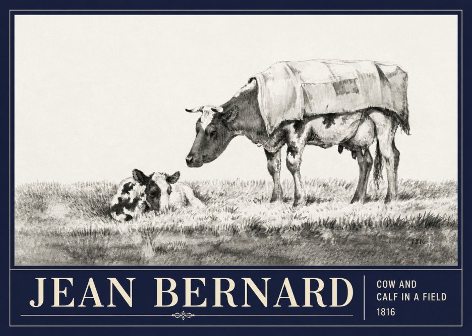 Jean Bernard Cow and Calf in a Field No3 - Plakát
