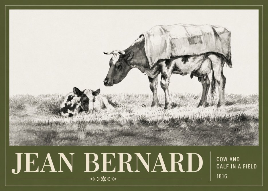 Jean Bernard Cow and Calf in a Field No6 - Plakát
