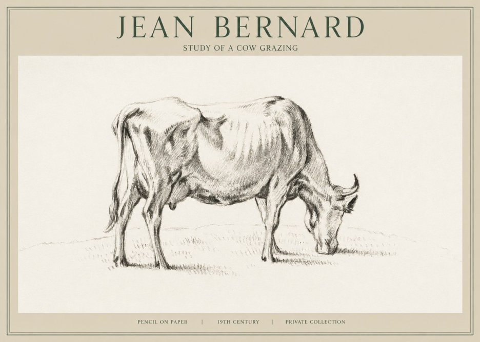 Jean Bernard Study of a Cow Grazing I No1 - Plakát