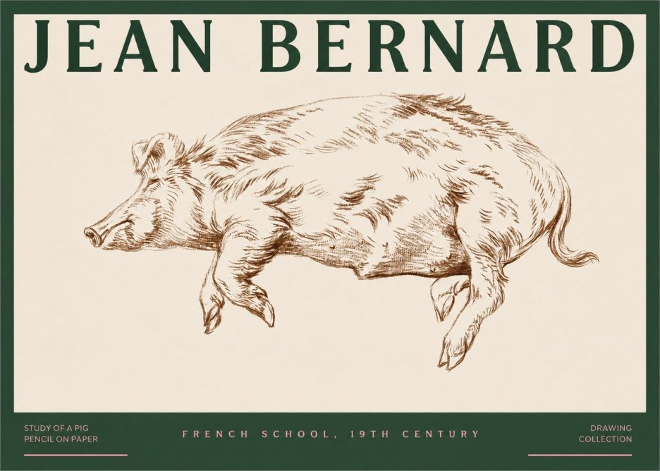 Jean Bernard Study of a Pig II No2 - Plakát