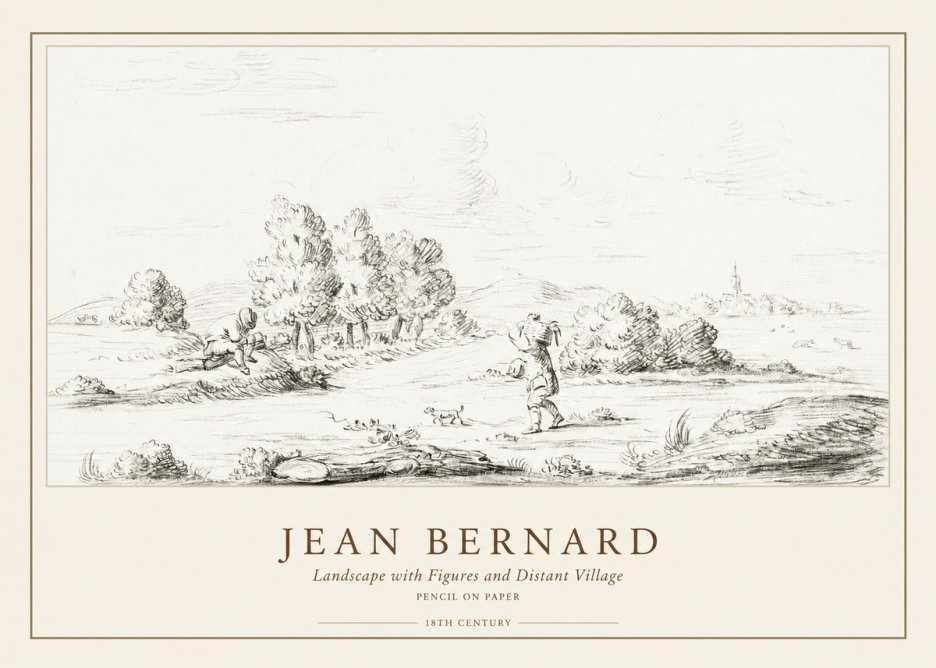 Jean Bernard Landscape with Figures and Distant Village No1 - Plakát