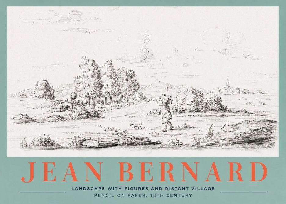 Jean Bernard Landscape with Figures and Distant Village No2 - Plakát