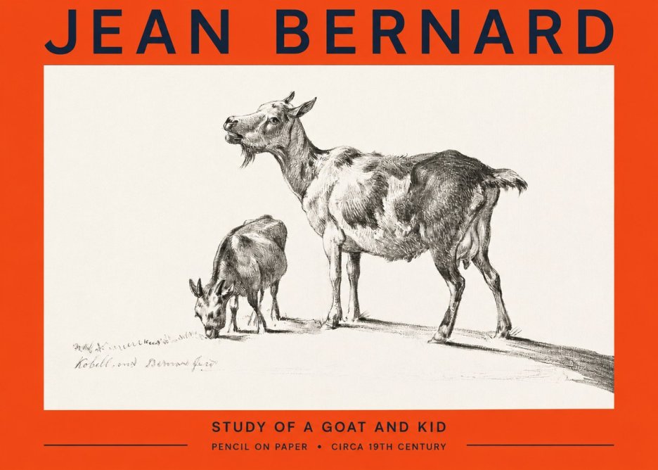 Jean Bernard Study of a Goat and Kid No2 - Plakát