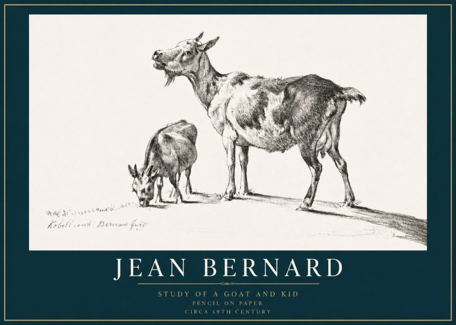 Jean Bernard Study of a Goat and Kid No3 - Plakát