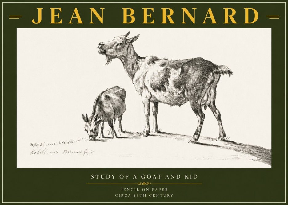 Jean Bernard Study of a Goat and Kid No6 - Plakát