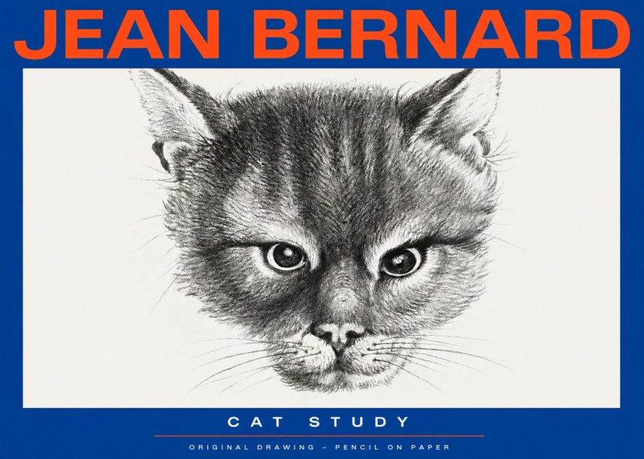 Jean Bernard Cat Study. Original Drawing No2 - Plakát