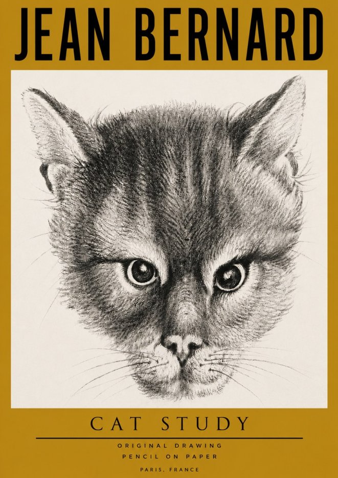 Jean Bernard Cat Study. Original Drawing No4 - Plakát