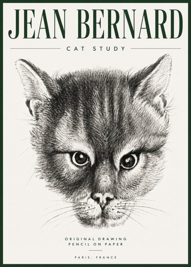 Jean Bernard Cat Study. Original Drawing No5 - Plakát