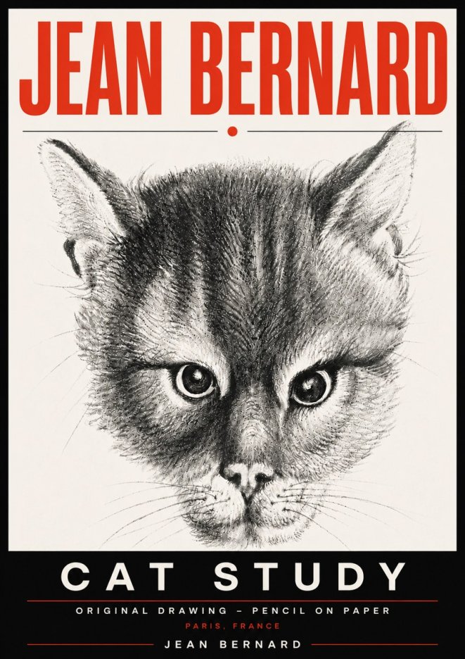 Jean Bernard Cat Study. Original Drawing No6 - Plakát