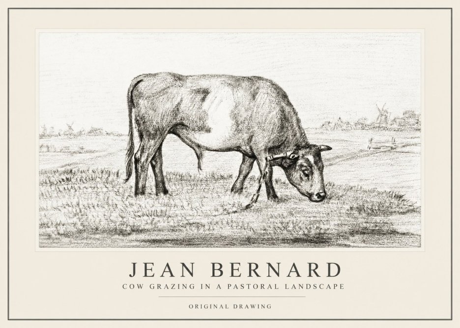 Jean Bernard Cow Grazing in a Pastoral Landscape No1 - Plakát