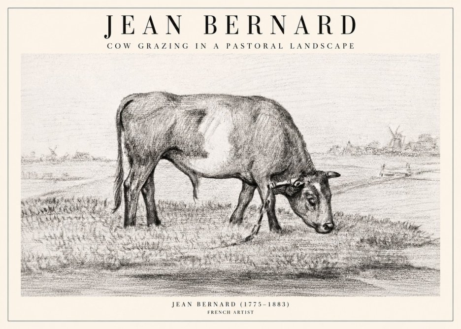 Jean Bernard Cow Grazing in a Pastoral Landscape No2 - Plakát