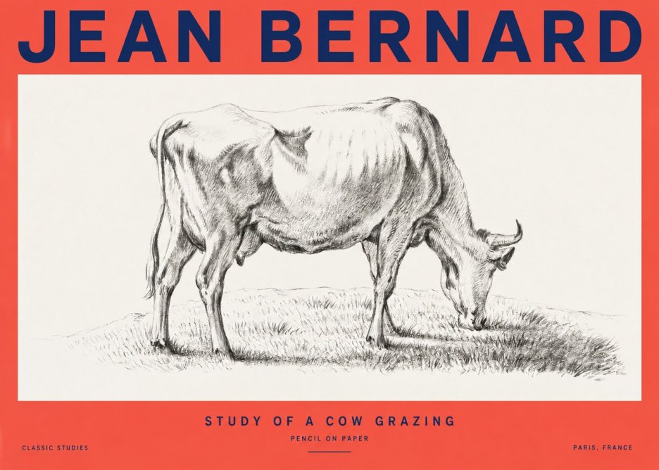 Jean Bernard Study of a Cow Grazing II No2 - Plakát