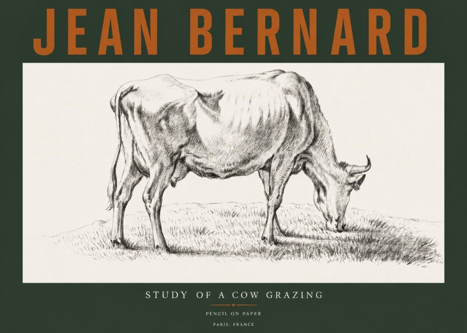 Jean Bernard Study of a Cow Grazing II No3 - Plakát