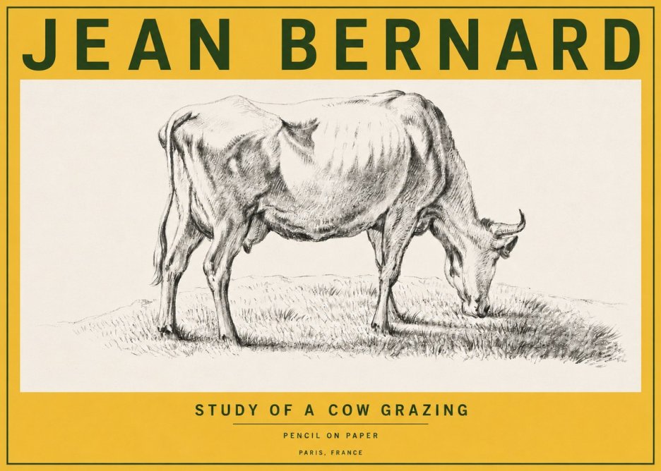 Jean Bernard Study of a Cow Grazing II No6 - Plakát