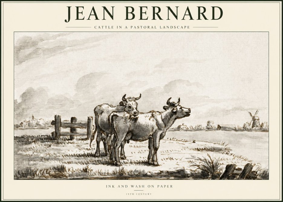 Jean Bernard Cattle in a Pastoral Landscape No1 - Plakát