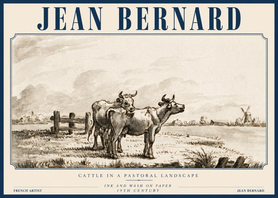 Jean Bernard Cattle in a Pastoral Landscape No3 - Plakát