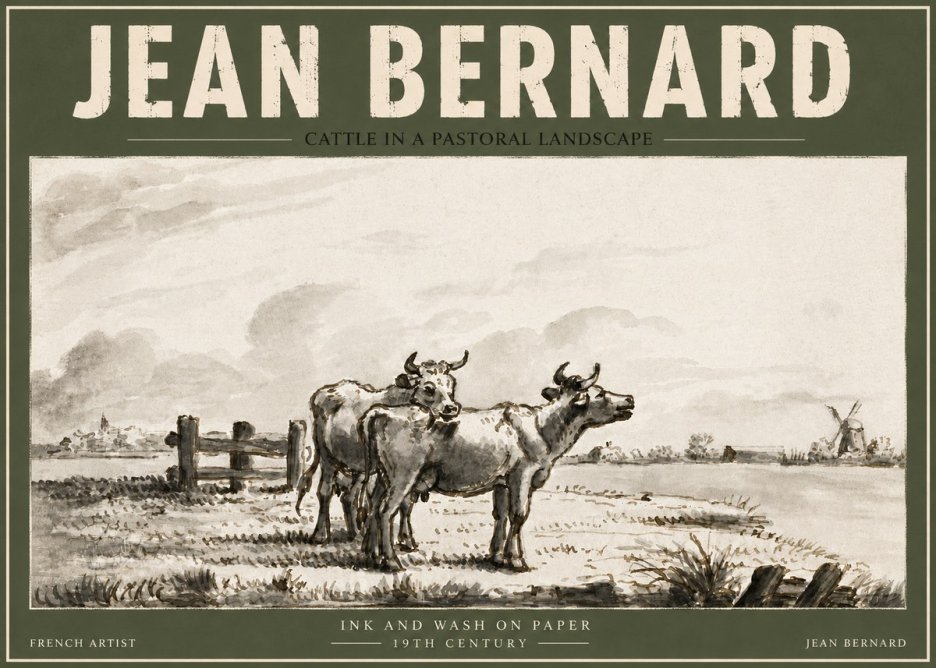 Jean Bernard Cattle in a Pastoral Landscape No4 - Plakát
