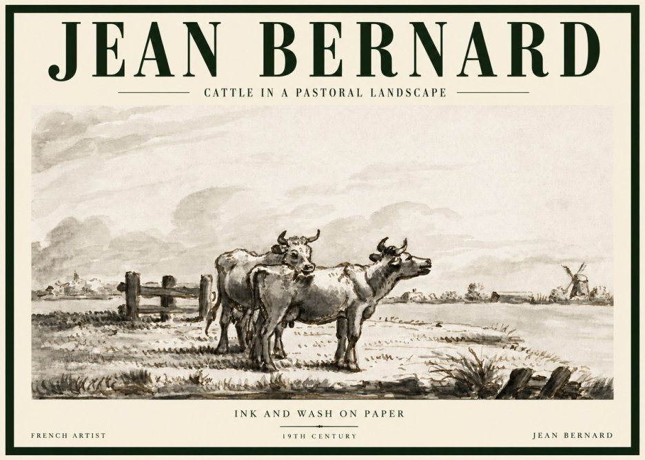 Jean Bernard Cattle in a Pastoral Landscape No5 - Plakát