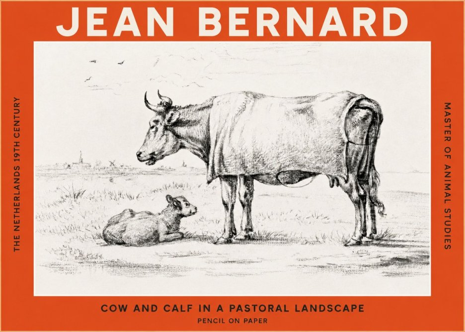 Jean Bernard Cow and Calf in a Pastoral Landscape No2 - Plakát