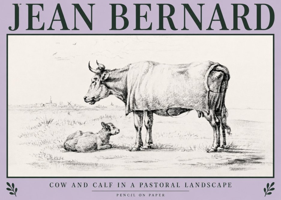 Jean Bernard Cow and Calf in a Pastoral Landscape No3 - Plakát