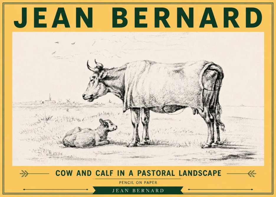 Jean Bernard Cow and Calf in a Pastoral Landscape No6 - Plakát