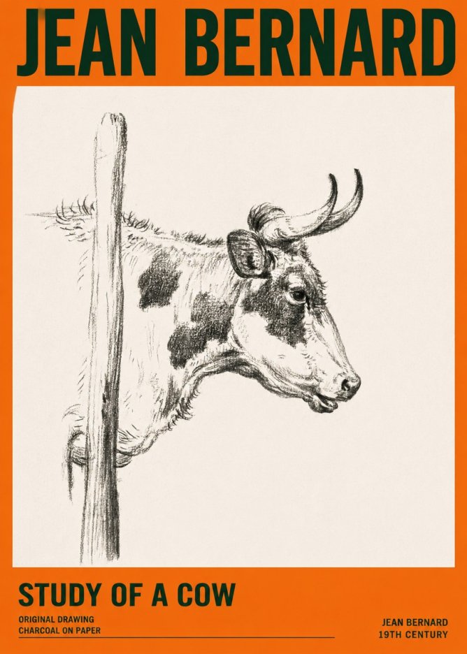 Jean Bernard Study of a Cow XVII No2 - Plakát