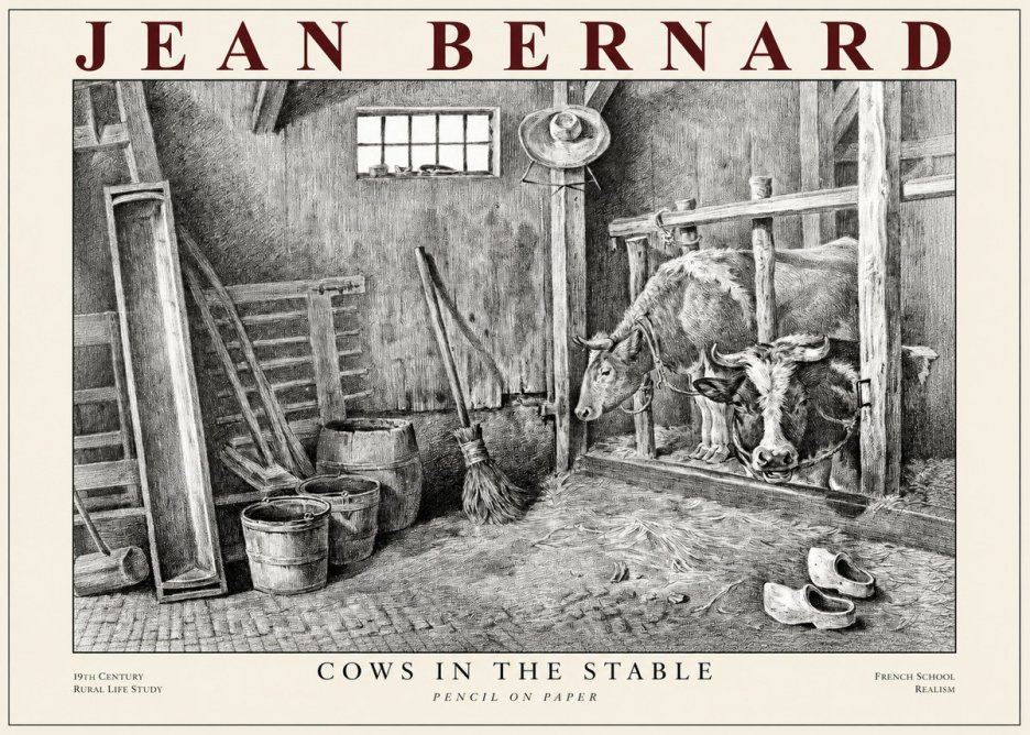 Jean Bernard Cows in the Stable No1 - Plakát