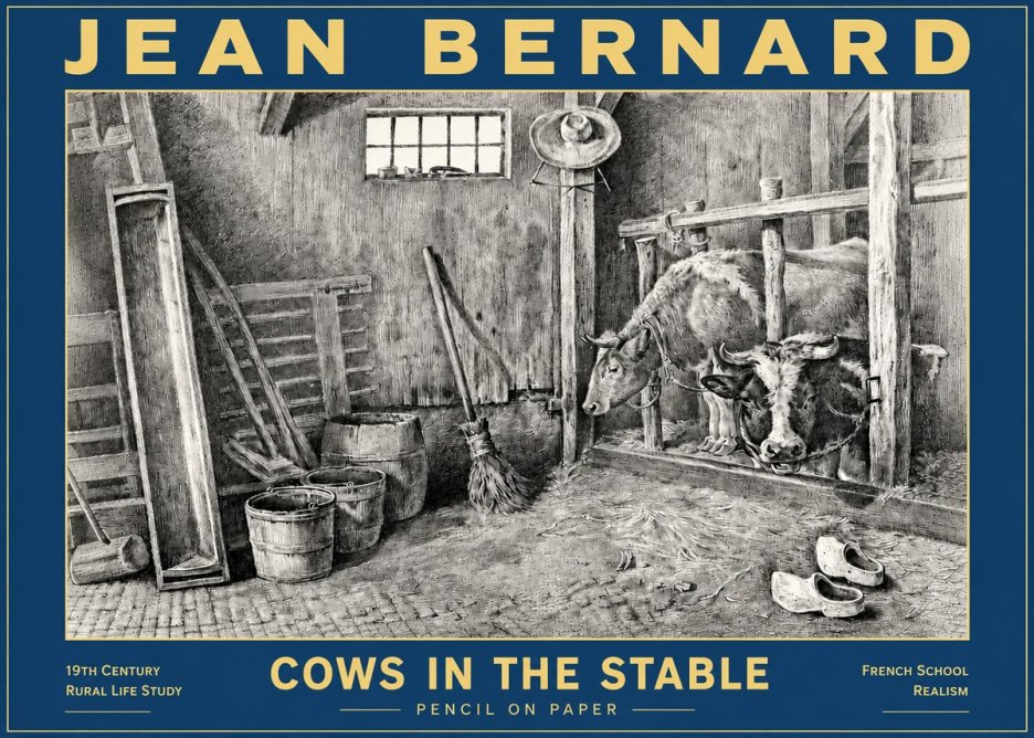Jean Bernard Cows in the Stable No6 - Plakát