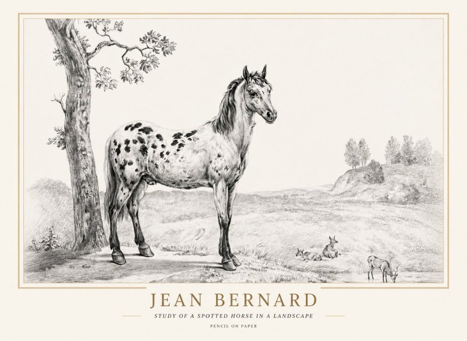 Jean Bernard Study of a Spotted Horse in a Landscape No1 - Plakát