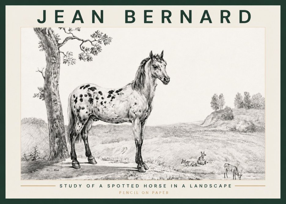 Jean Bernard Study of a Spotted Horse in a Landscape No3 - Plakát