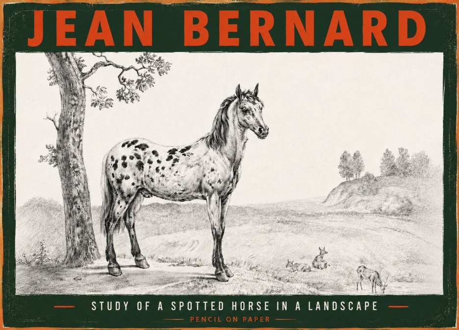 Jean Bernard Study of a Spotted Horse in a Landscape No6 - Plakát