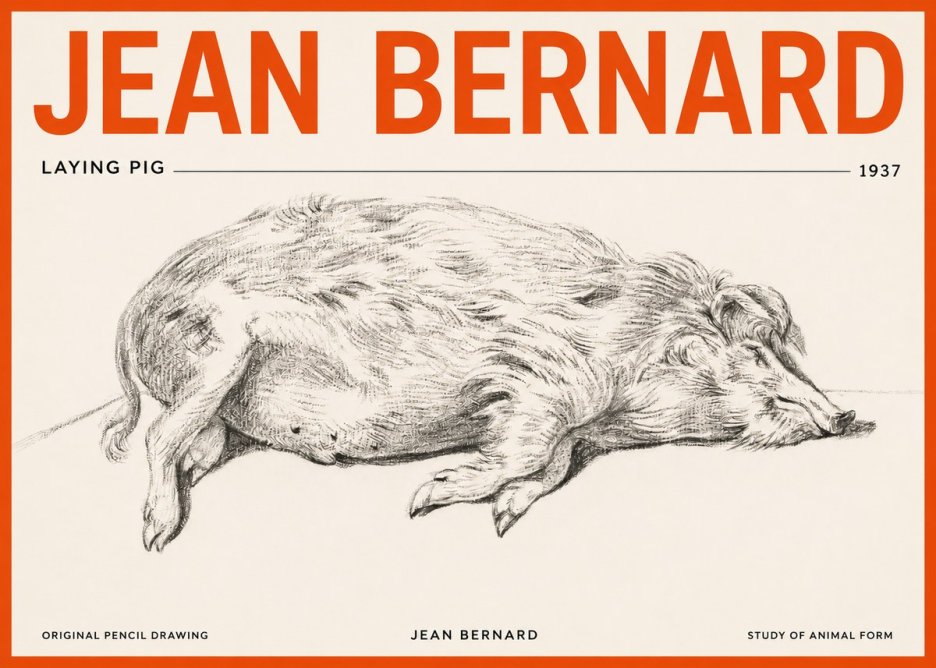 Jean Bernard Laying Pig No2 - Plakát