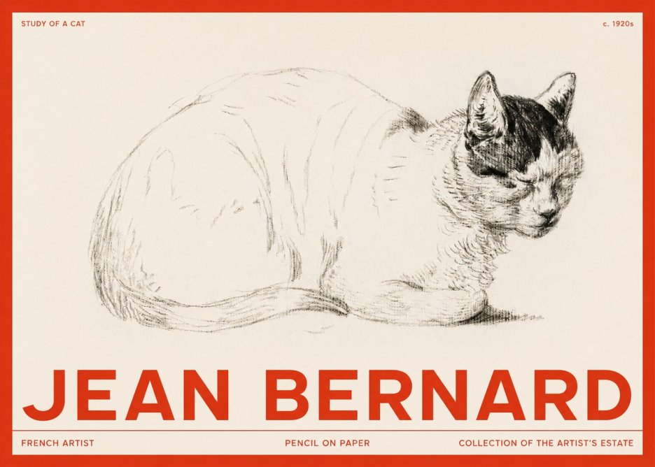 Jean Bernard Study of a Cat III No2 - Plakát