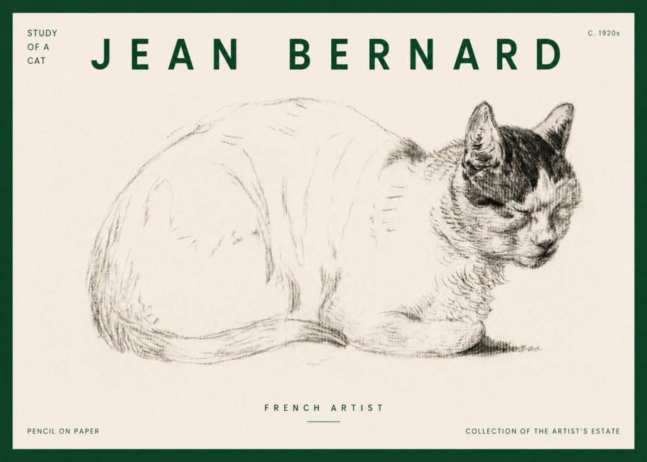 Jean Bernard Study of a Cat III No4 - Plakát