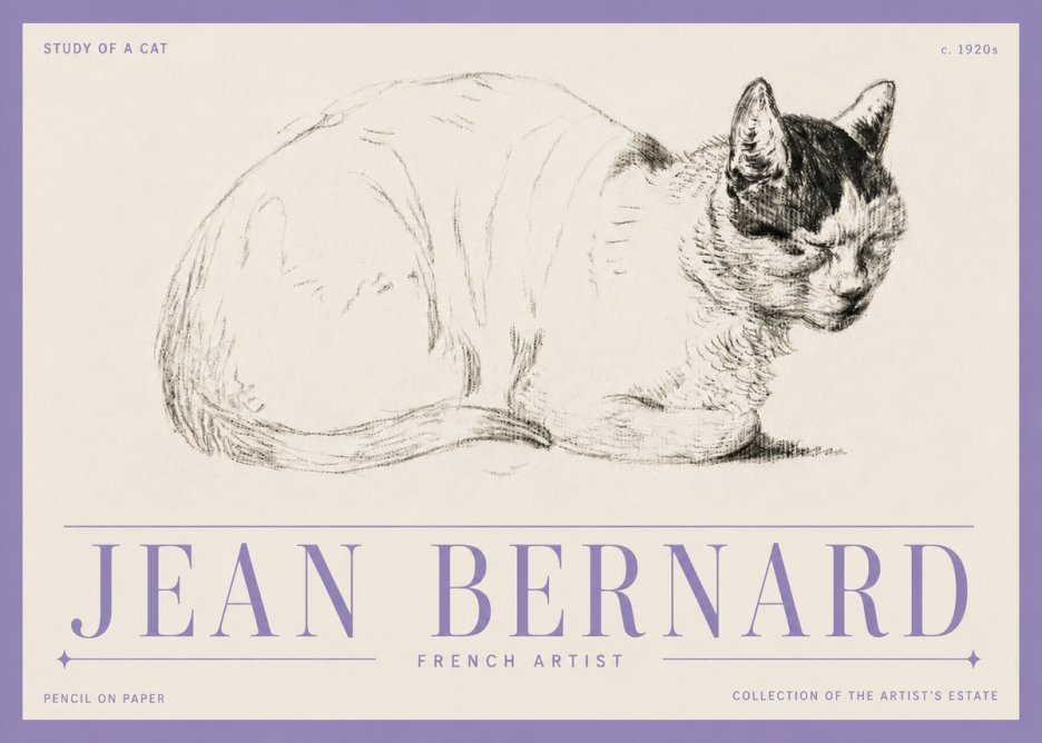 Jean Bernard Study of a Cat III No5 - Plakát