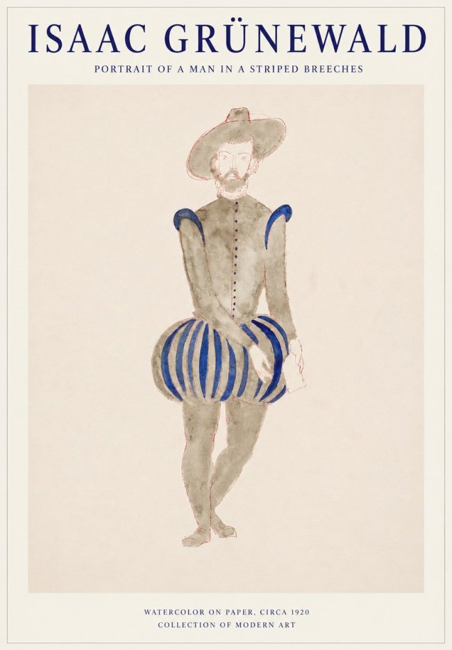 Isaac Grünewald Portrait of a Man in a Striped Breeches No1 - Plakát