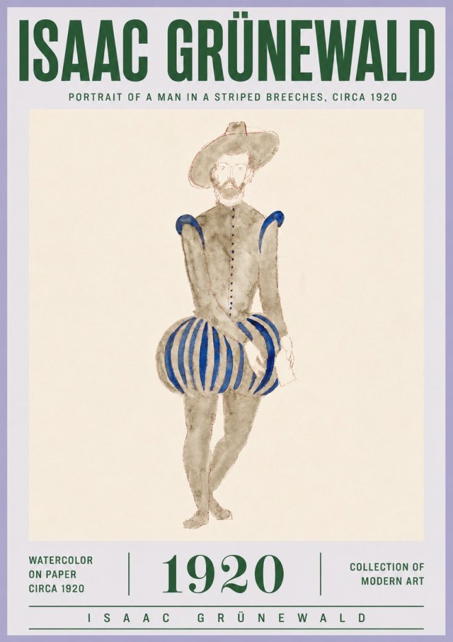 Isaac Grünewald Portrait of a Man in a Striped Breeches No4 - Plakát